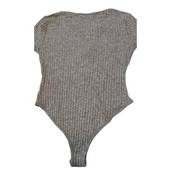 FOREVER 21 HIGH-RISE LONG SLEEVE RIBBED KNIT BODYSUIT, WOMENS, L, GREY, SNAPS - Picture 8 of 10